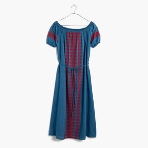 Madewell Chambray Mercado Embroidered Dress